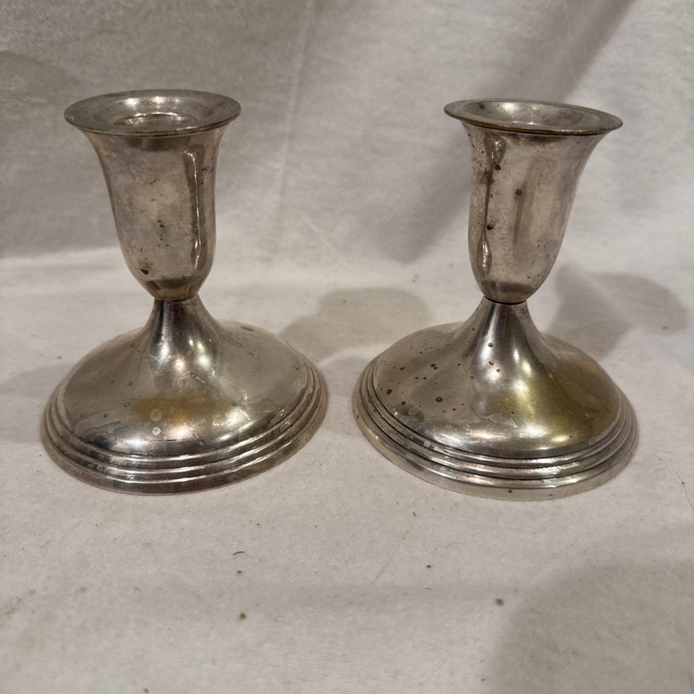 Leonard Silver Plated Candle Holders 4"  Set of 2 Made In India Candle Sticks